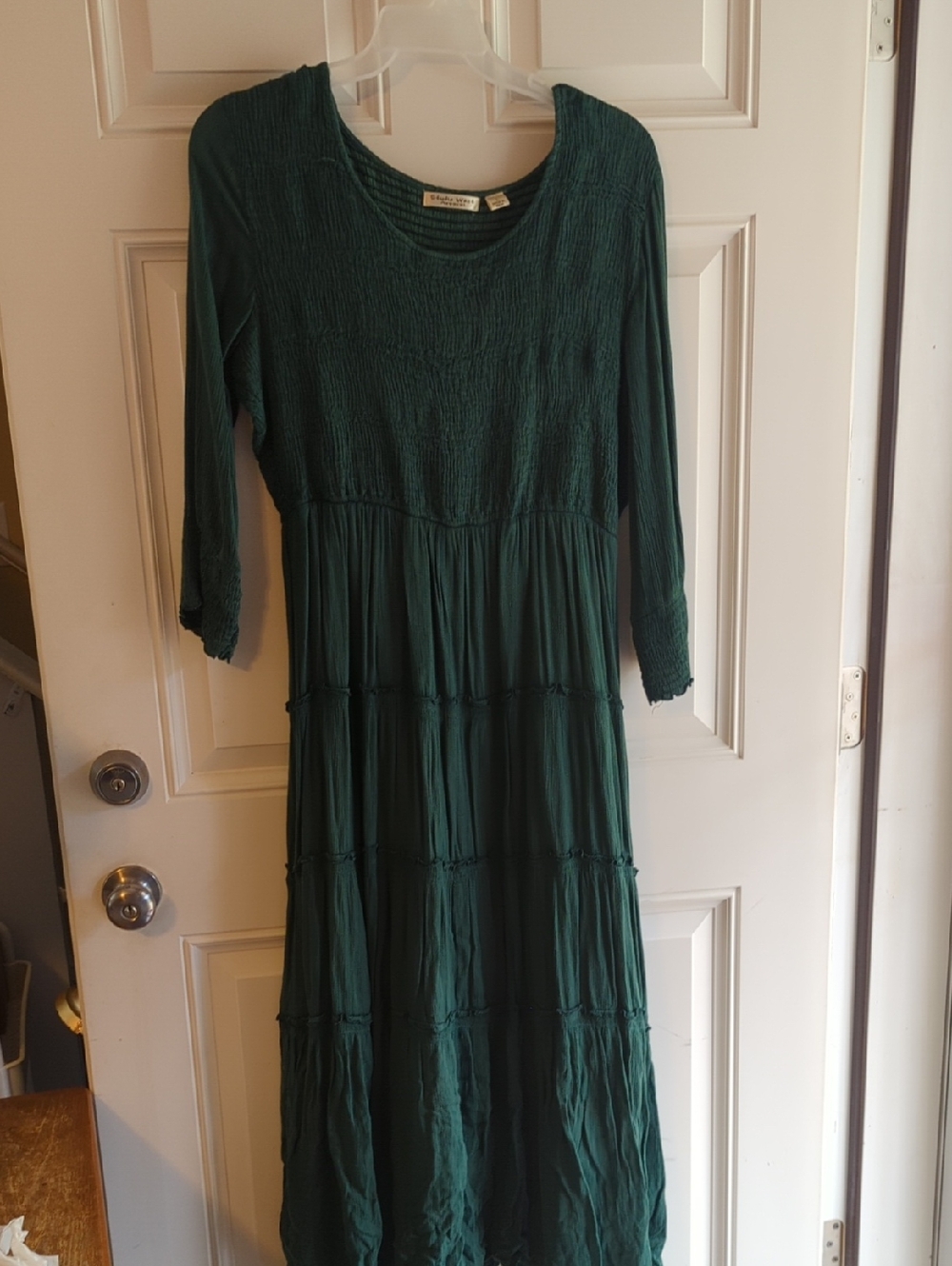 Studio West Deep Green Long Sleeve Tiered Maxi Dress